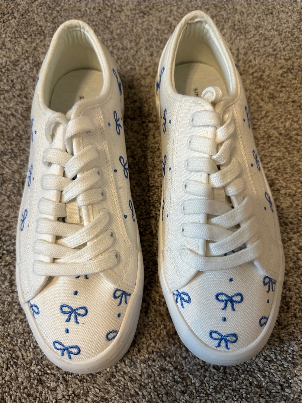 Sincerly Jules White Canvas Sneakers with Blue Bow Print